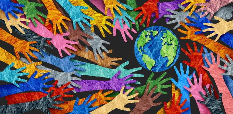 International diversity or international world earth and culture day as a concept of diversity and crowd cooperation symbol as diverse hands held together on planet earth. International diversity or international world earth and culture day as a concept of diversity and crowd cooperation symbol as diverse hands held together on planet earth.
