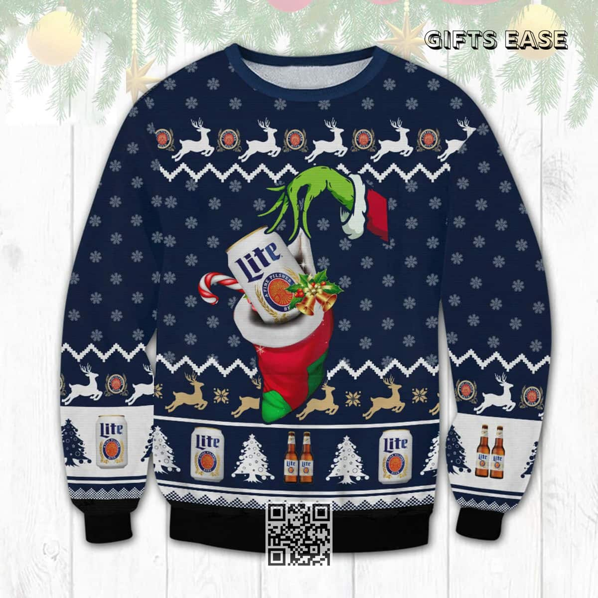 Funny Grinch Christmas Miller Lite Ugly Christmas Sweater Beer Lovers Gift