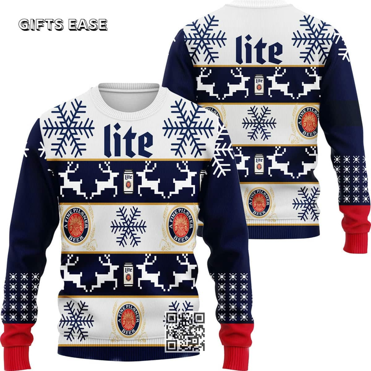 Miller Lite Christmas Ugly Christmas Sweater Snowflake Deer Pattern Gift For Beer Drinkers