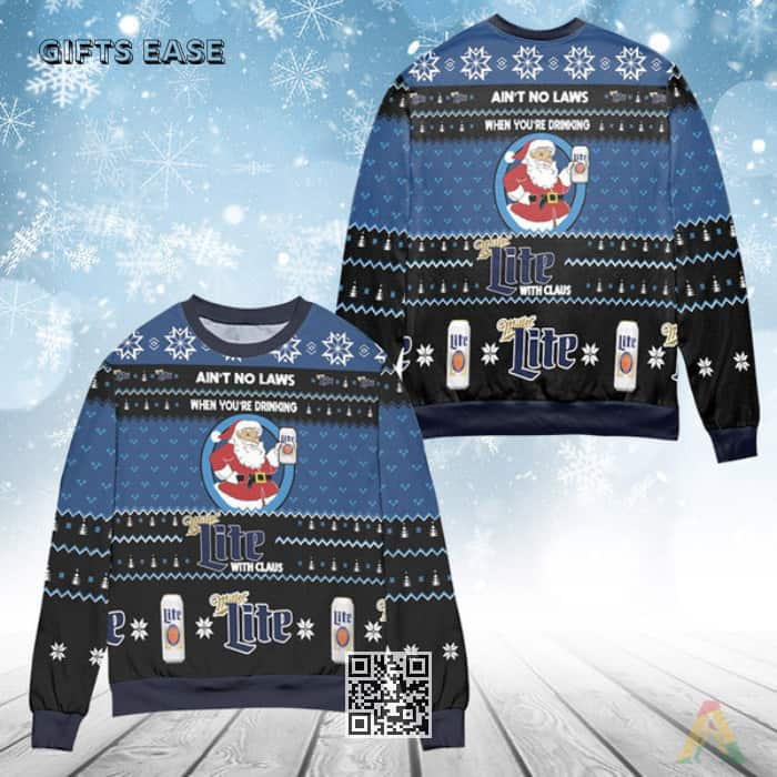 Funny When You’re Drinking Miller Lite With Santa Claus Ugly Christmas Sweater Beer Lovers Gift