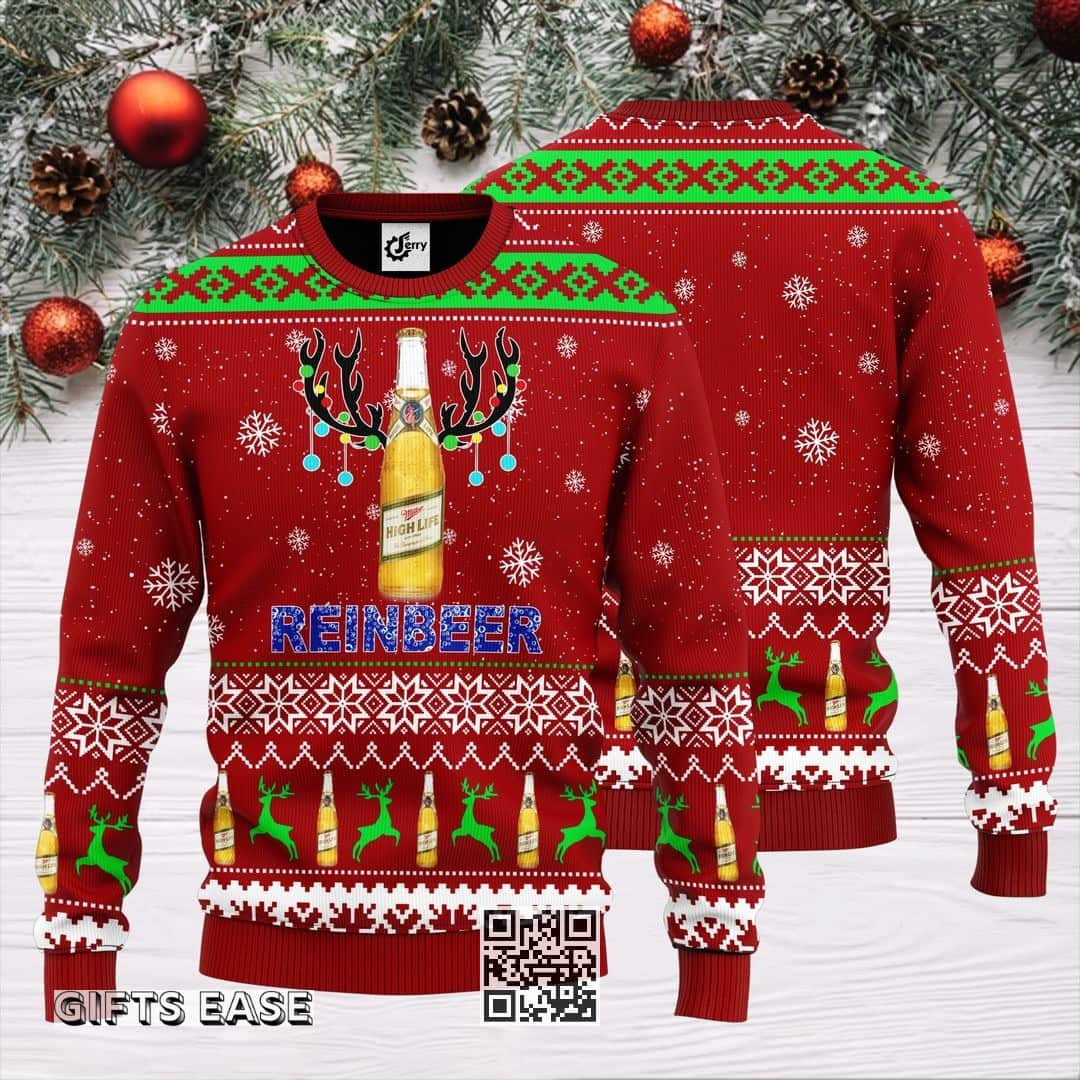 Miller High Life Beer Ugly Christmas Sweater Reinbeer Halloween Gift For Best Friends