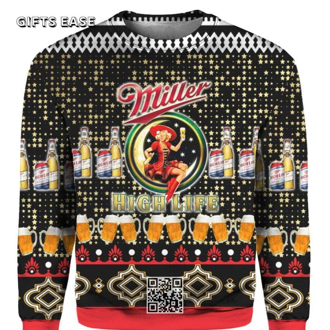 Miller High Life Beer Ugly Christmas Sweater Surprise Gift For Girlfriend