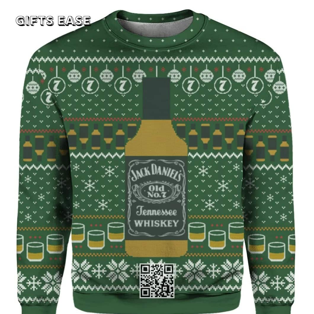 Green Jack Daniels Tennessee Ugly Christmas Sweater Gift For Whiskey Drinkers