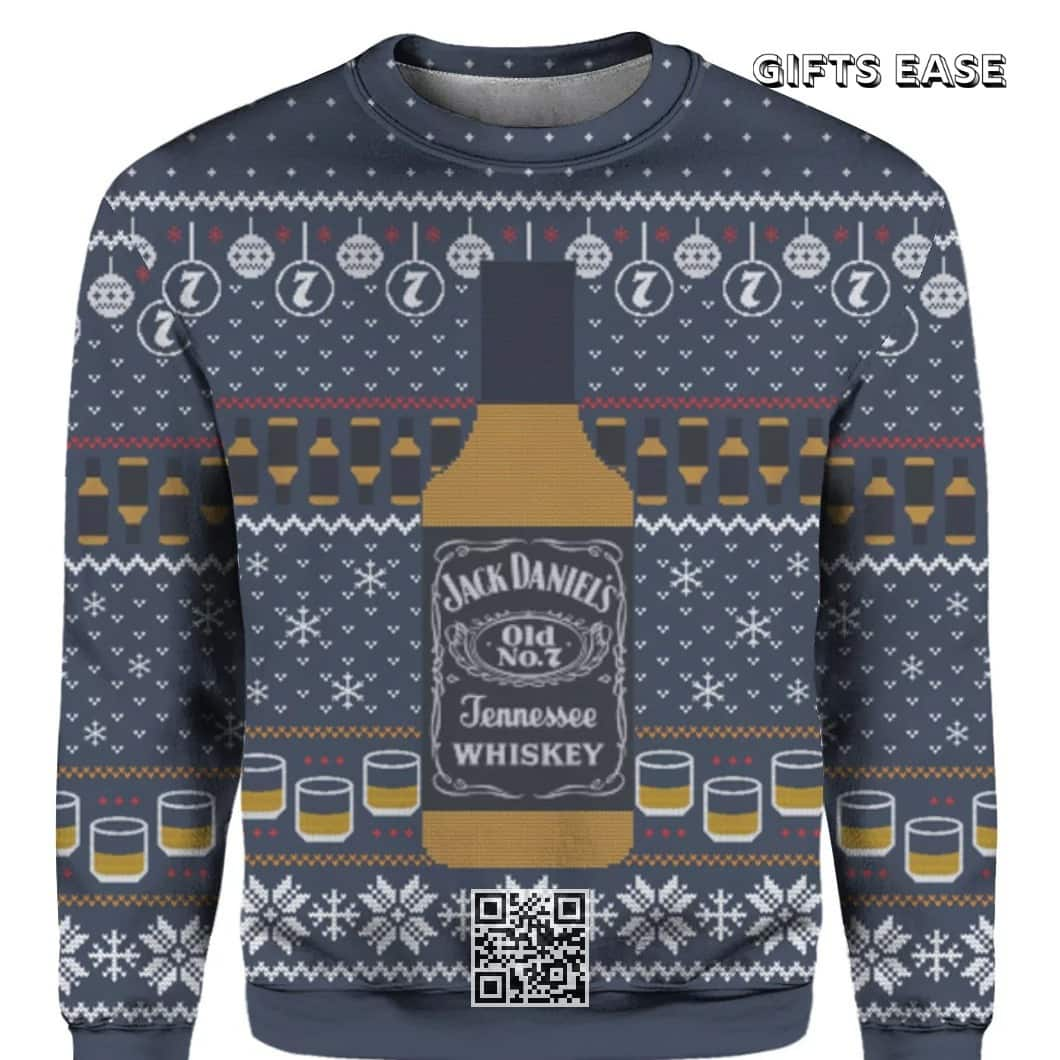 Gray Navy Jack Daniels Tennessee Whiskey Ugly Christmas Sweater Birthday Gift For Best Friends