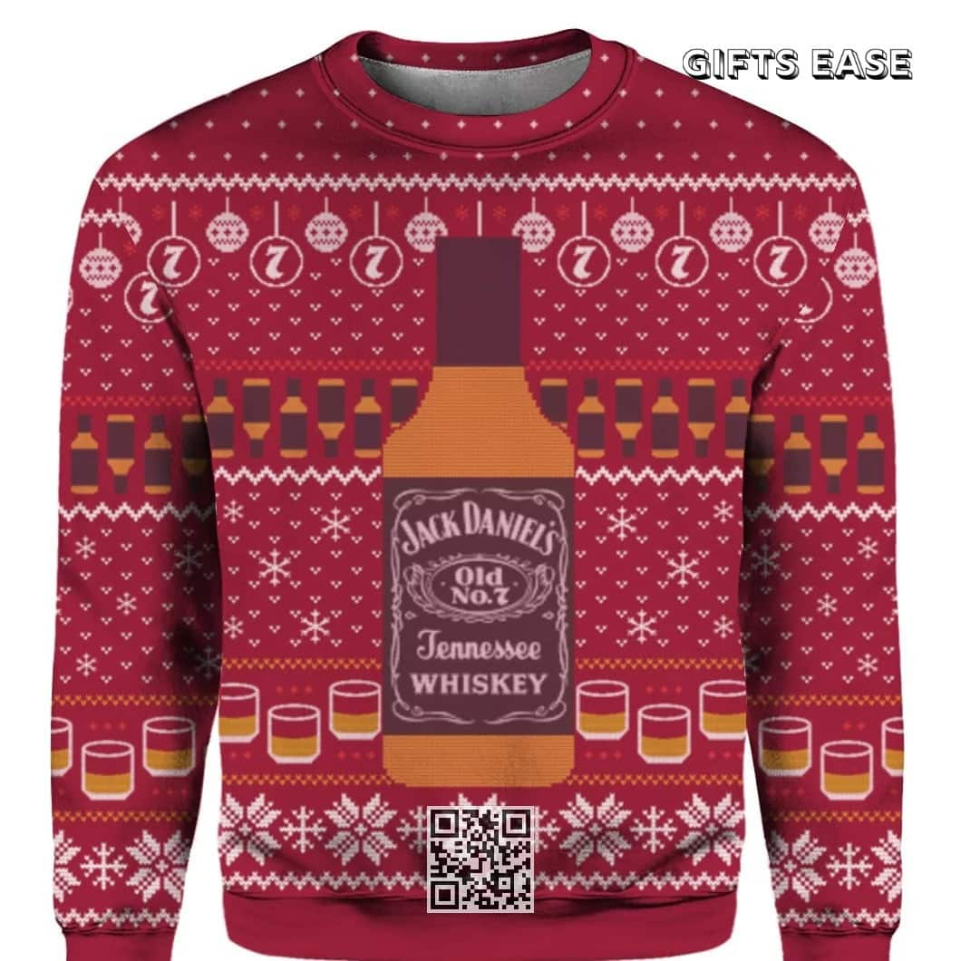 Red Jack Daniels Tennessee Whiskey Ugly Christmas Sweater Gift For Daughter From Mom