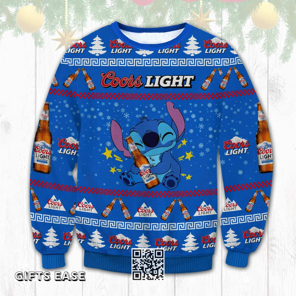 Cute Stitch Loves Coors Light Beer Ugly Christmas Sweater Gift For Wife