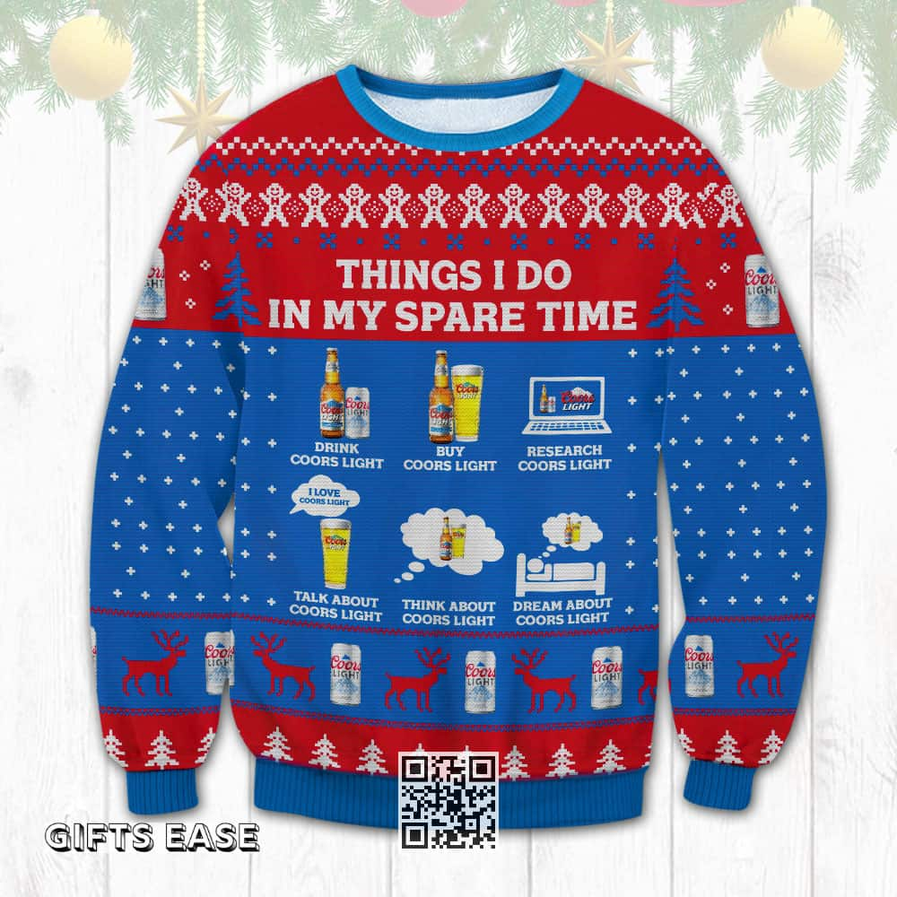 Funny Things I Do In My Spare Time Coors Light Beer Ugly Christmas Sweater Gift For Best Friends