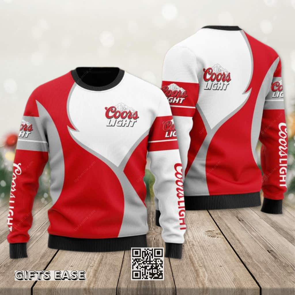 Basic Red And White Coors Light Beer Ugly Christmas Sweater Gift For Son From Father