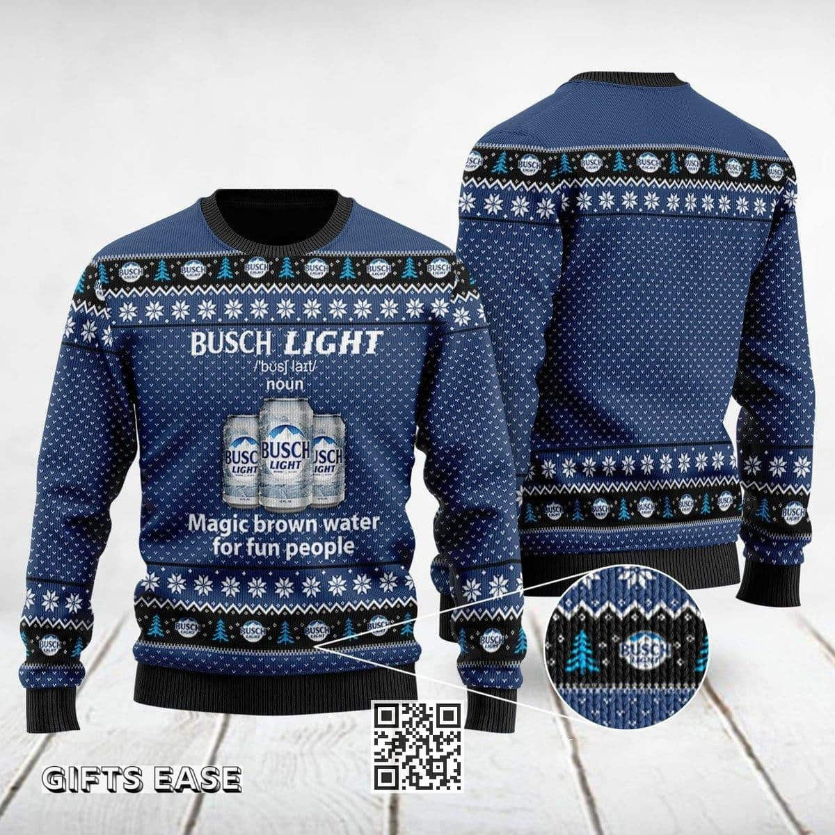 Busch Light Beer Ugly Christmas Sweater Funny Magic Brown Water For Fun People 