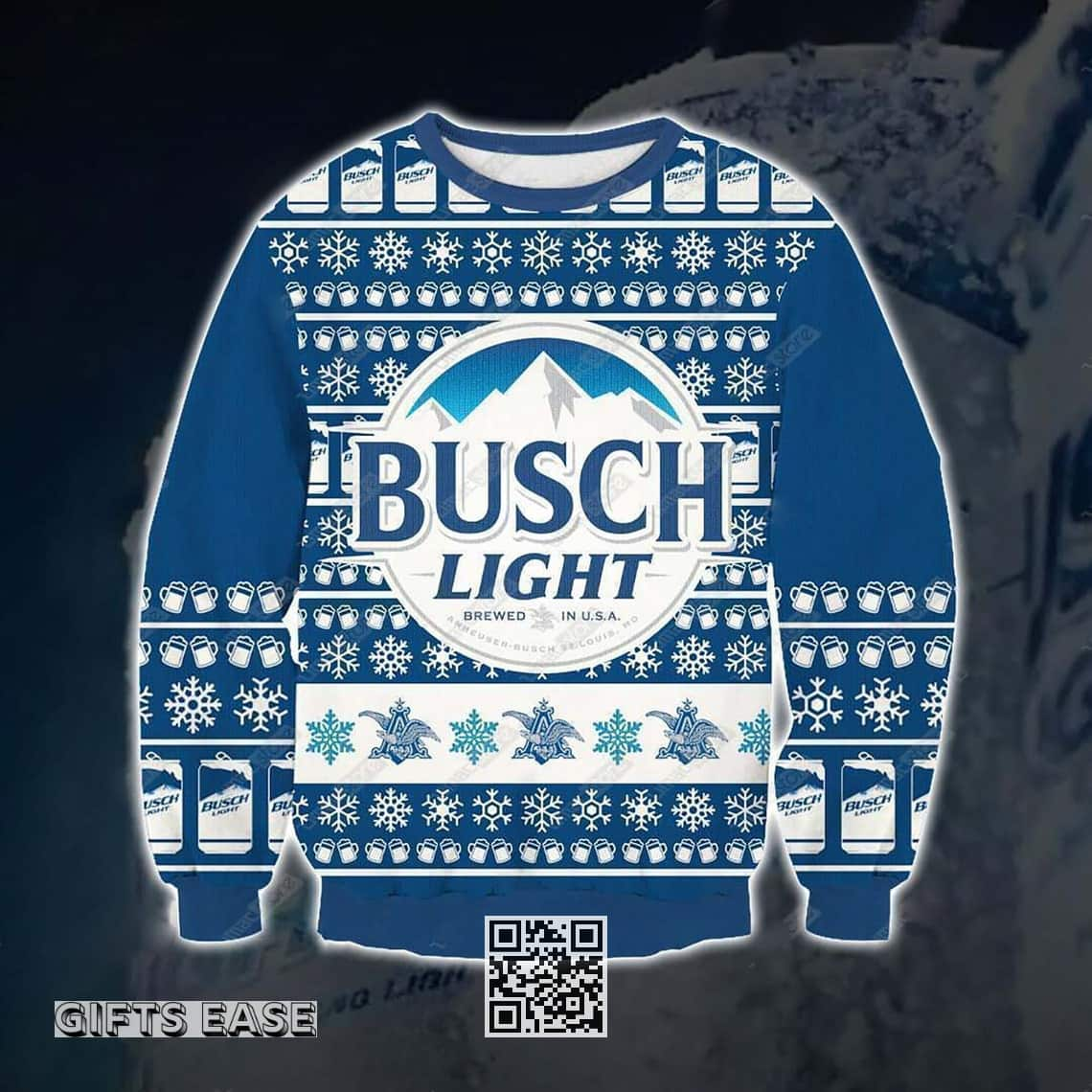 Busch Light Ugly Christmas Sweater Brewed In USA Mountain Snowflakes Pattern Beer Lovers Gift