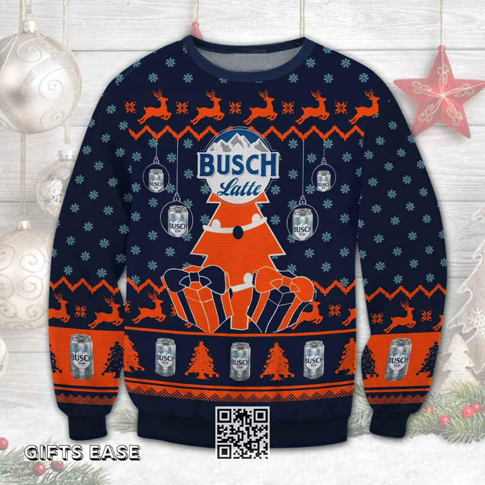 Busch Latte Ugly Christmas Sweater Deer And Christmas Tree Pattern Beer Lovers Gift