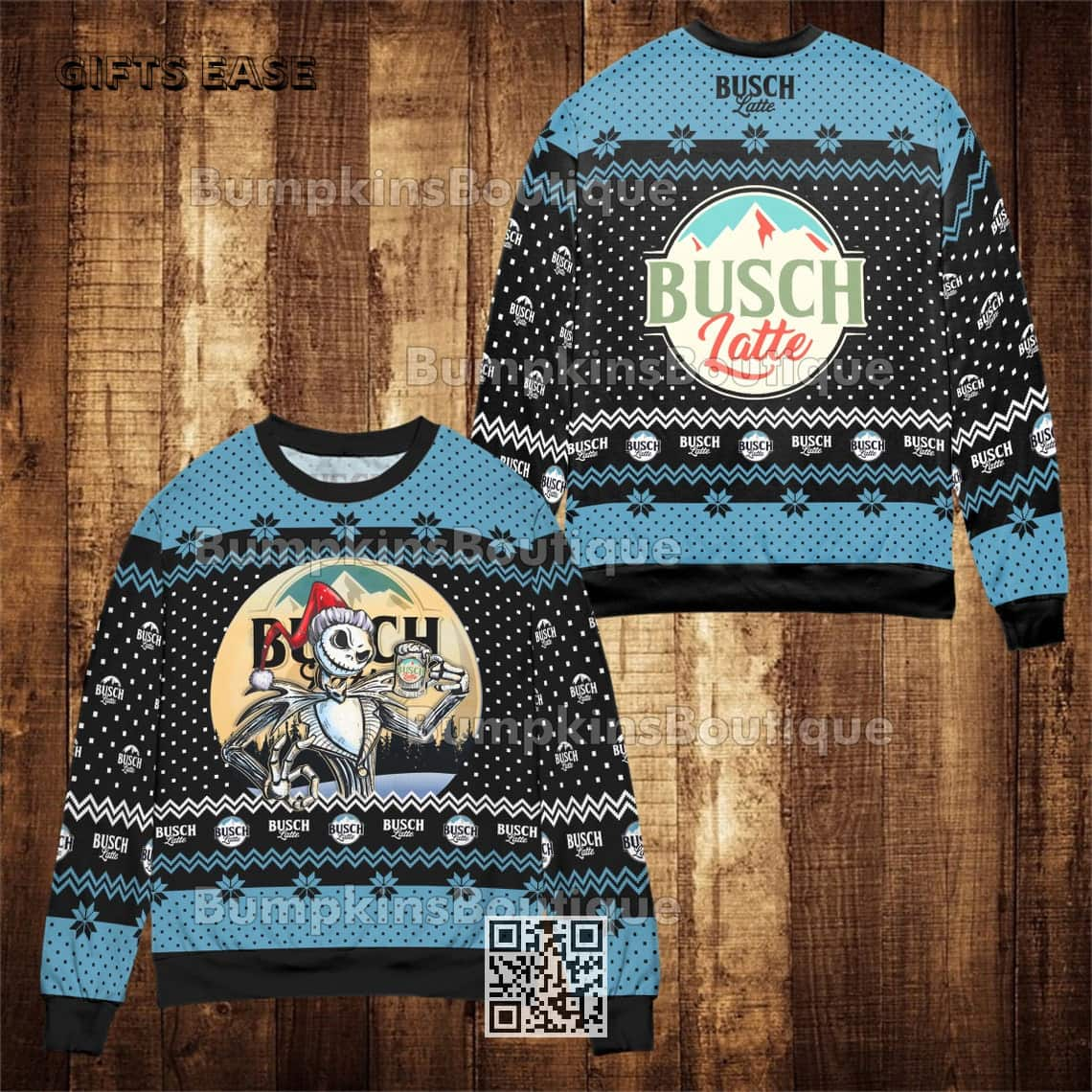 Jack Skellington Loves Busch Latte Beer Ugly Christmas Sweater Gift For Daughter From Mom