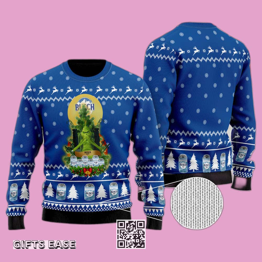 Funny Grinch Loves Busch Latte Ugly Christmas Sweater Gift For Best Friends