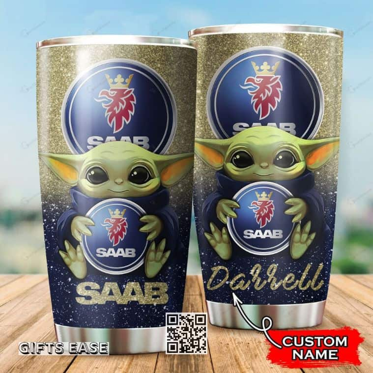 Yellow Saab Baby Yoda Tumbler Gift For Son From Mom Custom Name 