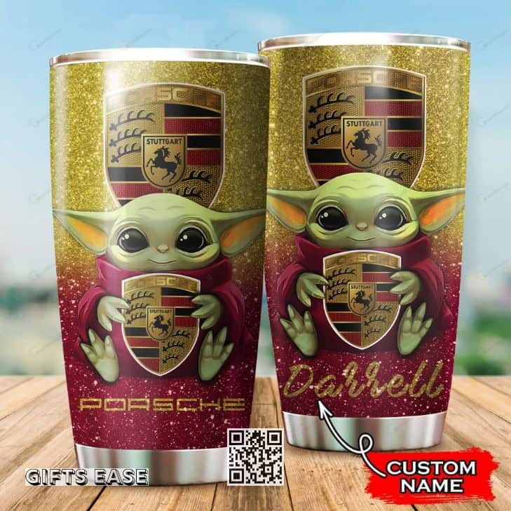 Golden Porsche Baby Yoda Tumbler Gift For Son From Father Custom Name