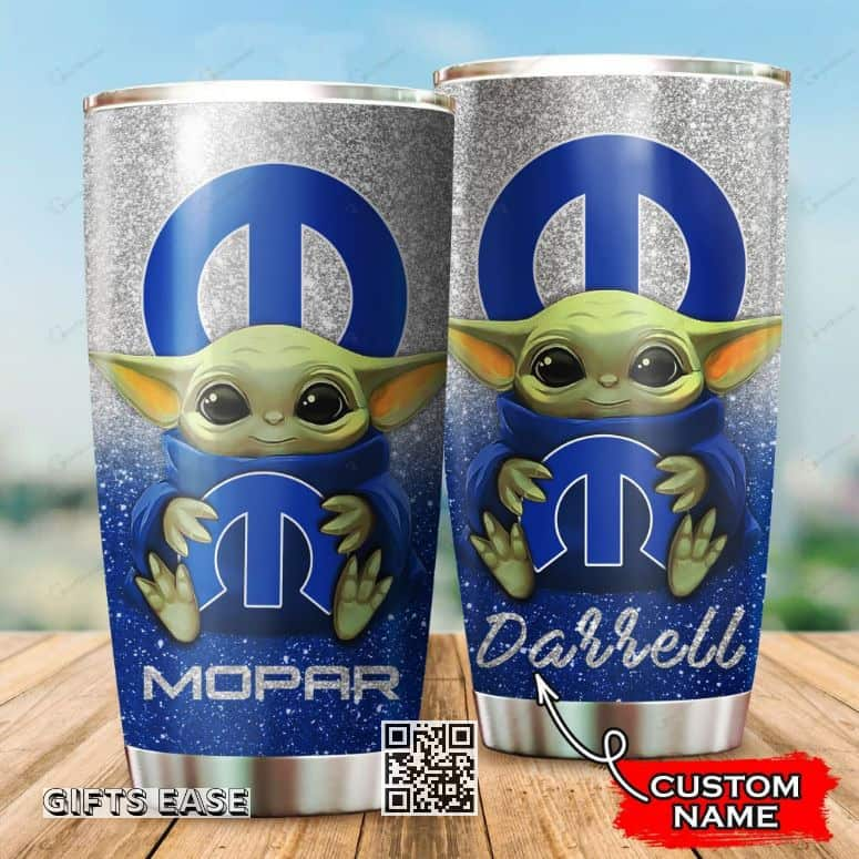 Silver Mopar Baby Yoda Tumbler Birthday Gift For Sister Custom Name 