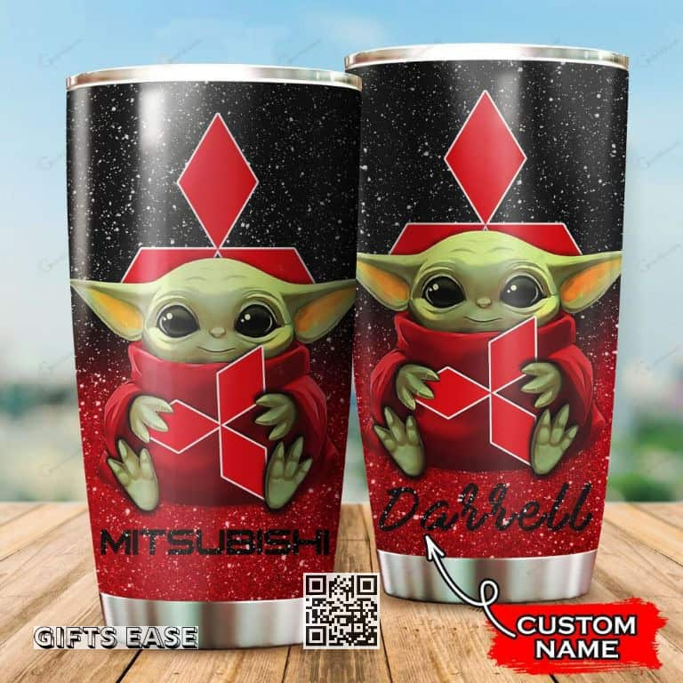 Black Mitsubishi Baby Yoda Tumbler Gift For Girlfriend Custom Name 