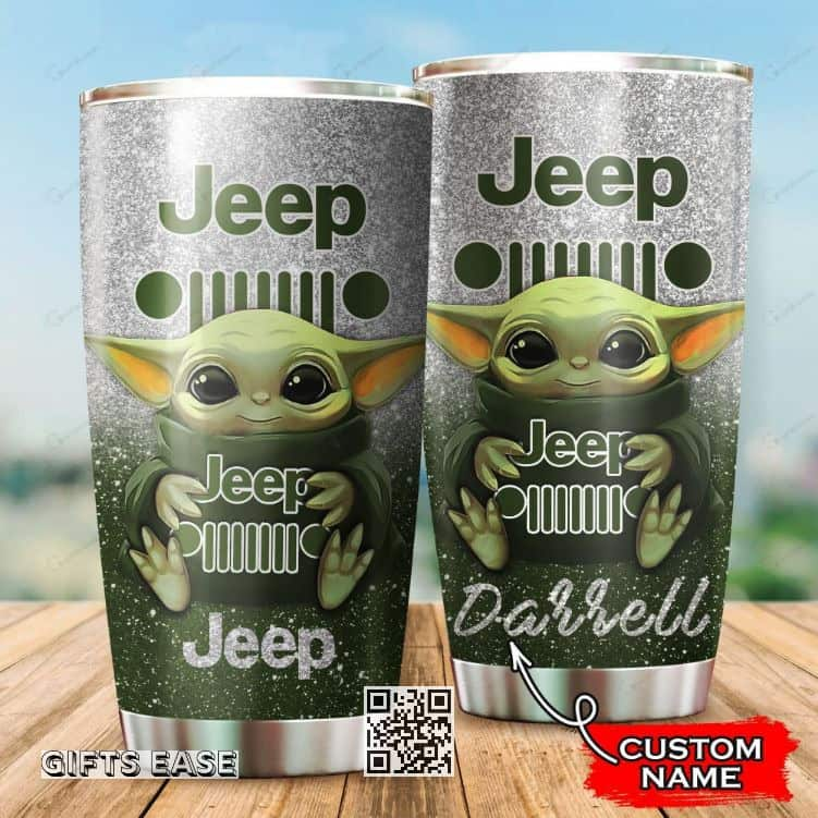 Silver Jeep Baby Yoda Tumbler Gift For Best Friends Custom Name 