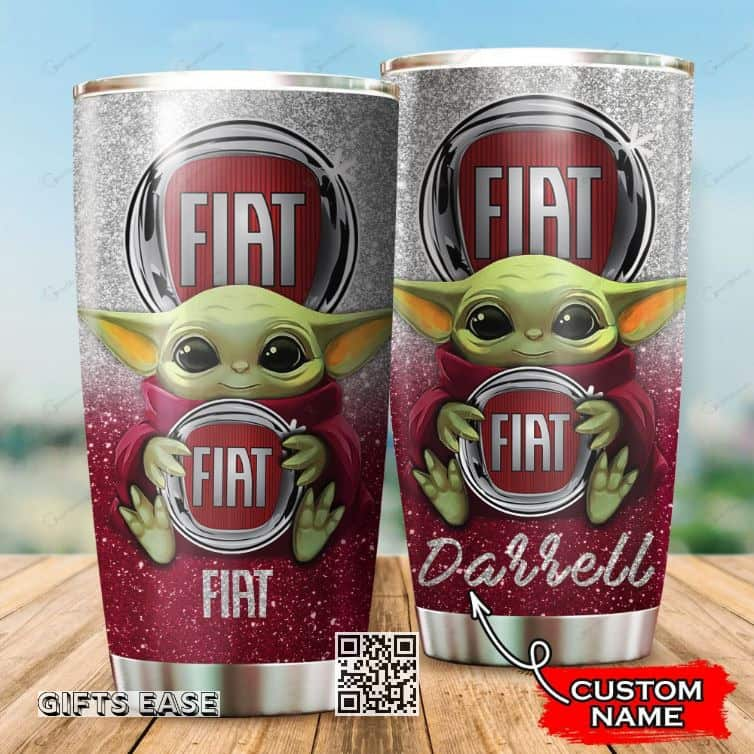 Silver Fiat Baby Yoda Tumbler Gift For Friends Custom Name 