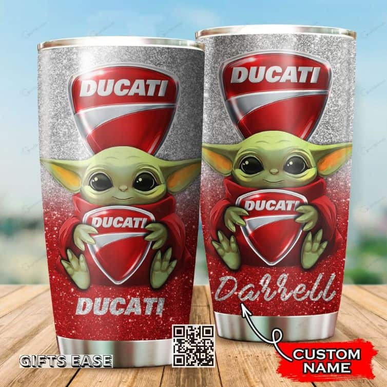 Silver Ducati Baby Yoda Tumbler Gift For Son Custom Name 