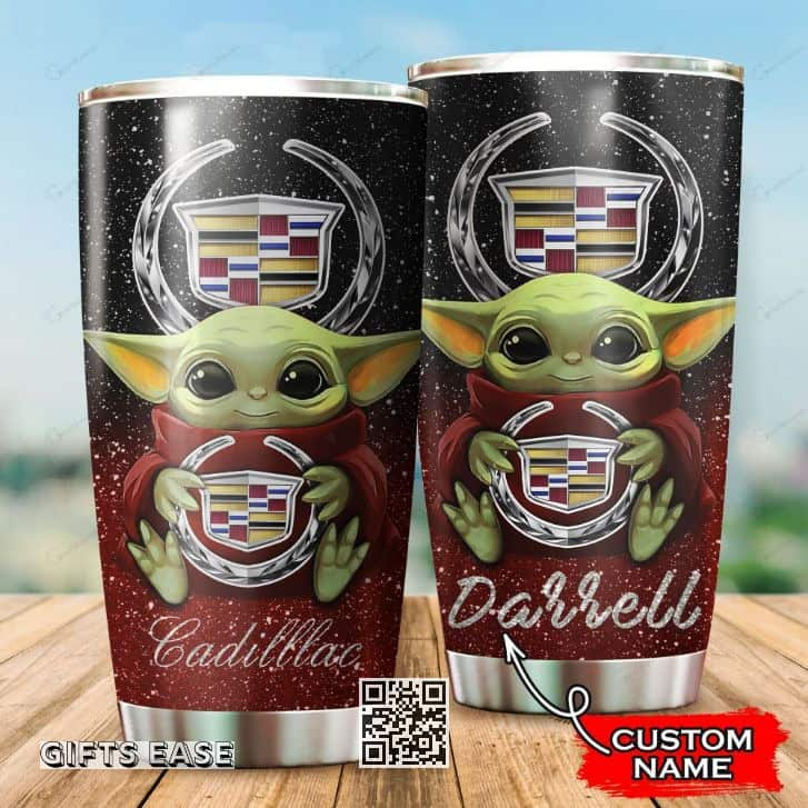 Black Cadillac Baby Yoda Tumbler Sports Gift For Him Custom Name 