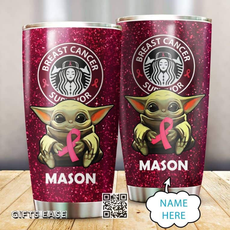 Baby Yoda Tumbler Breast Cancer Survivor Gift