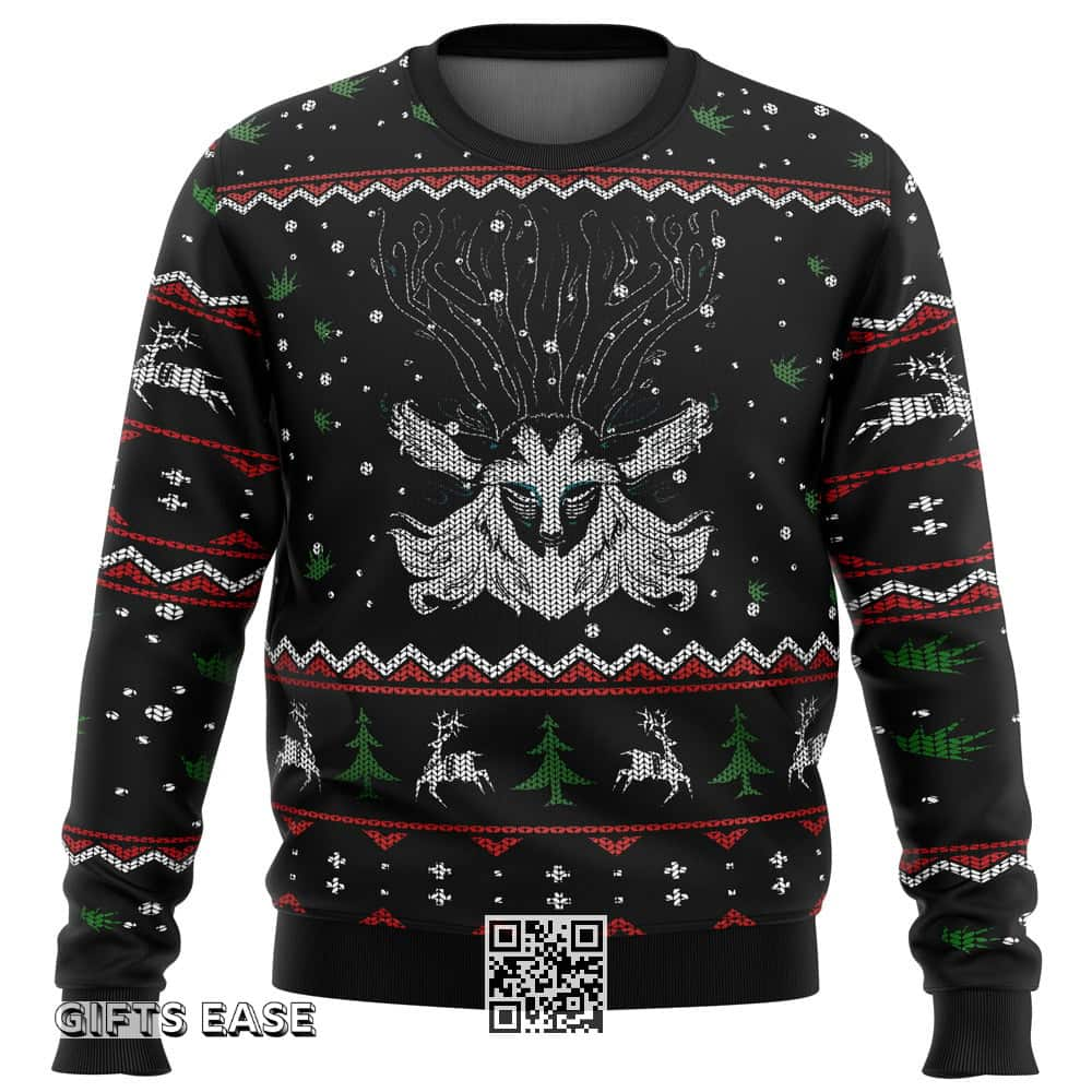 Black Ghibli Forest Spirit Ugly Christmas Sweater