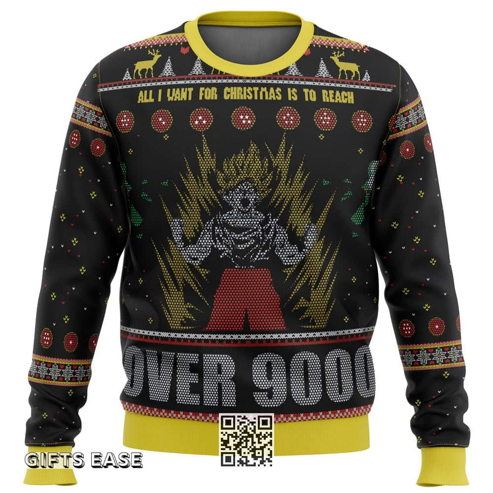 Dragonball Z Goku Ugly Christmas Sweater Over 9000 All I Want For Christmas Is To Reach