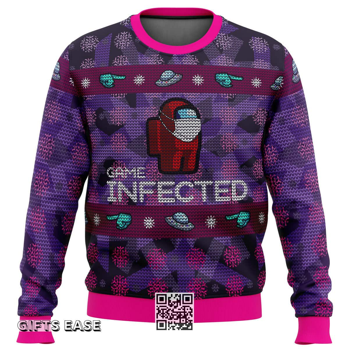 Game Infected Among Us Ugly Christmas Sweater Snowflakes Pattern