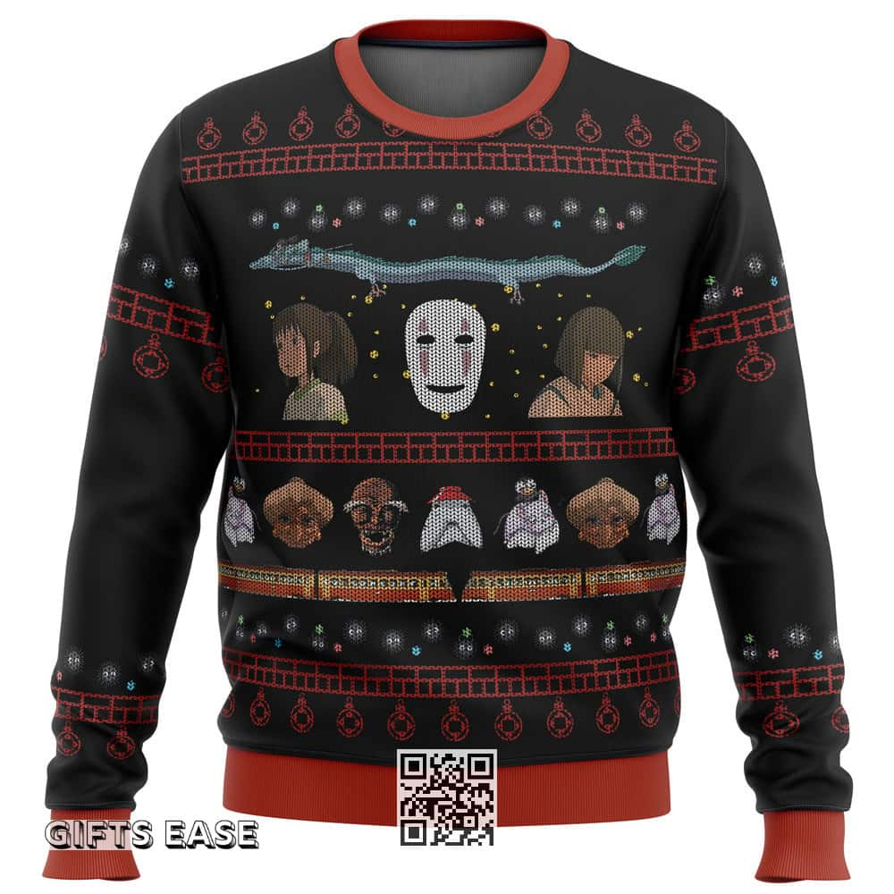 Black Studio Ghibli Spirited Ugly Christmas Sweater