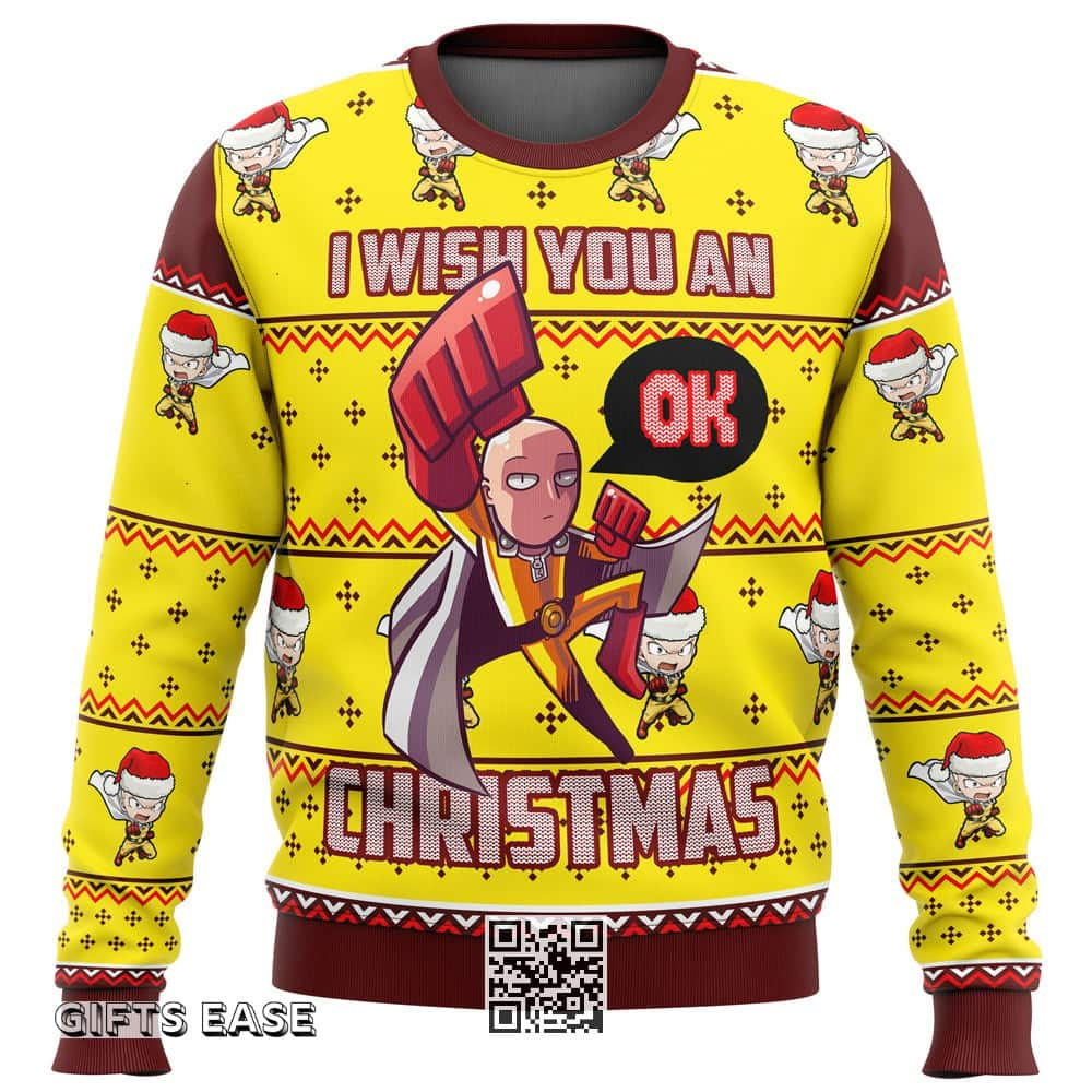 One Punch Saitama Ugly Christmas Sweater I Wish You An Christmas