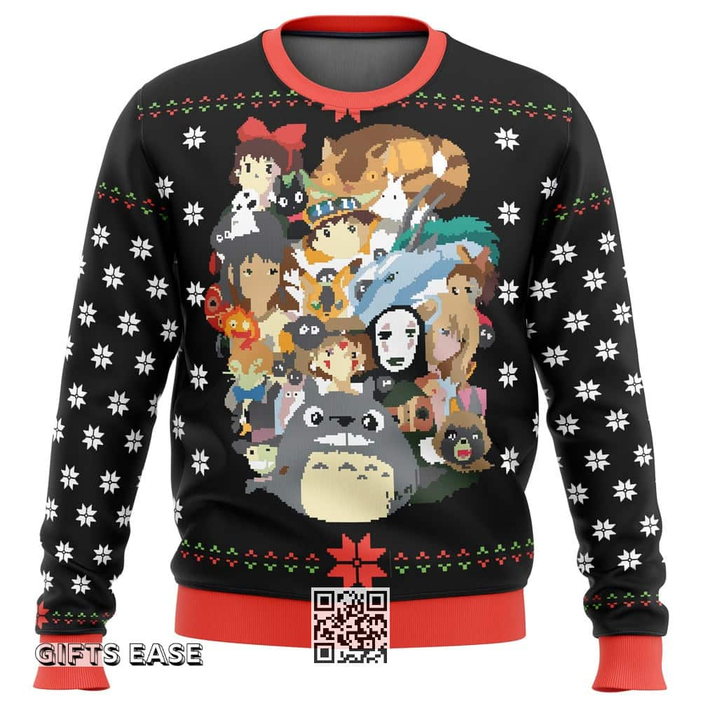 Black Studio Ghibli Xmas Main Ugly Christmas Sweater Snowflake Pattern