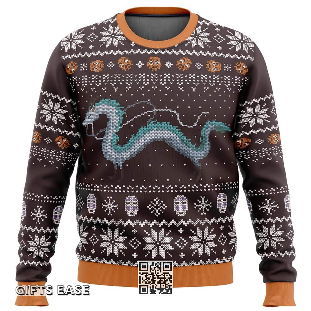 Studio Ghibli Spirits Ugly Christmas Sweater Snowflake Pattern