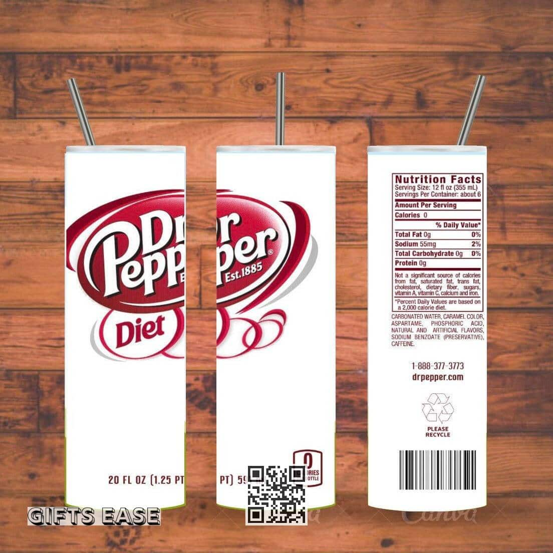 White Diet Dr Pepper Tumbler Soda Sublimation