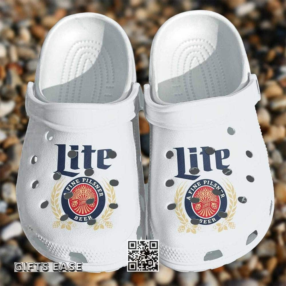 Miller Lite Beer Crocs Clogs White Sandals