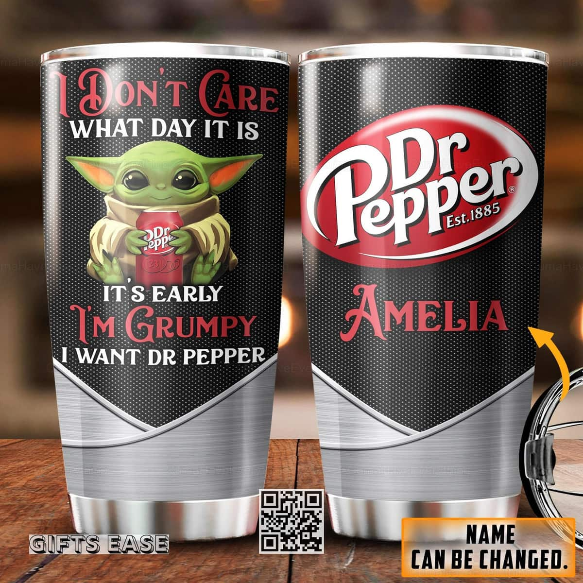 Baby Yoda Dr Pepper Beer Tumbler It's Early I'm Grumpy Custom Name