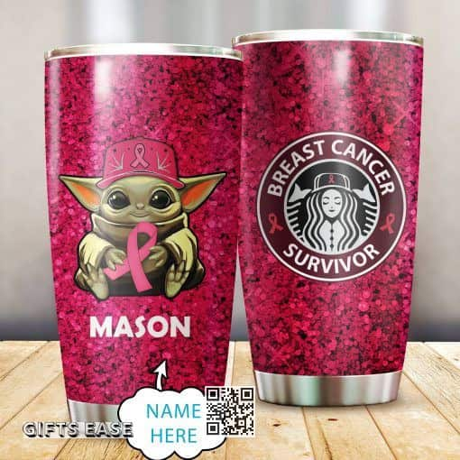 Baby Yoda Breast Cancer Survivor Tumbler Custom Name