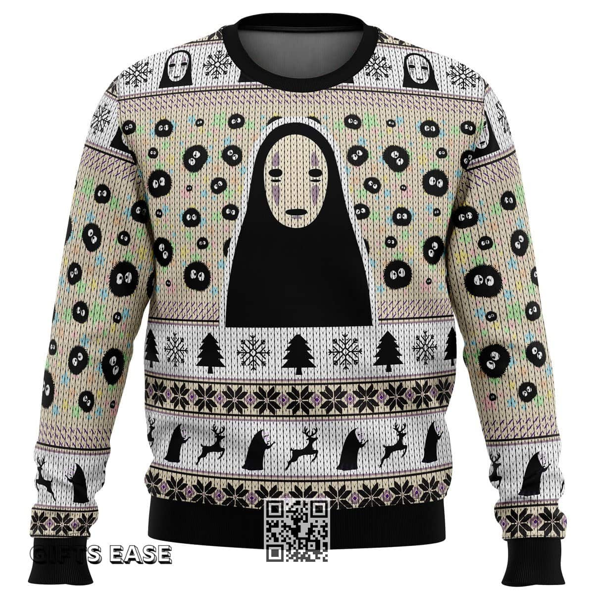 No-Face And Soot Sprites Spirited Away Ugly Christmas Sweater Studio Ghibli Xmas Pattern