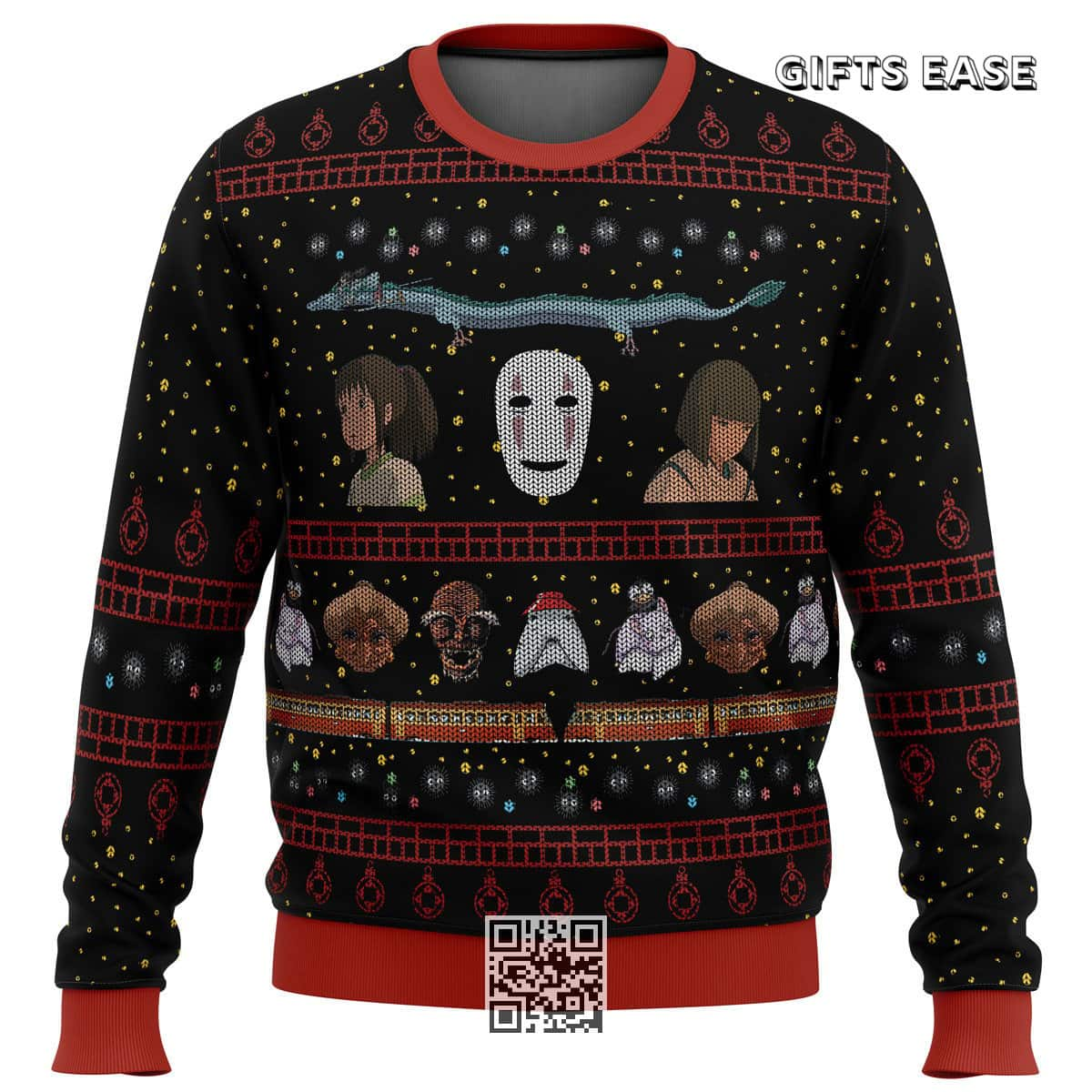 Black Studio Ghibli No Face Spirited Away Ugly Christmas Sweater