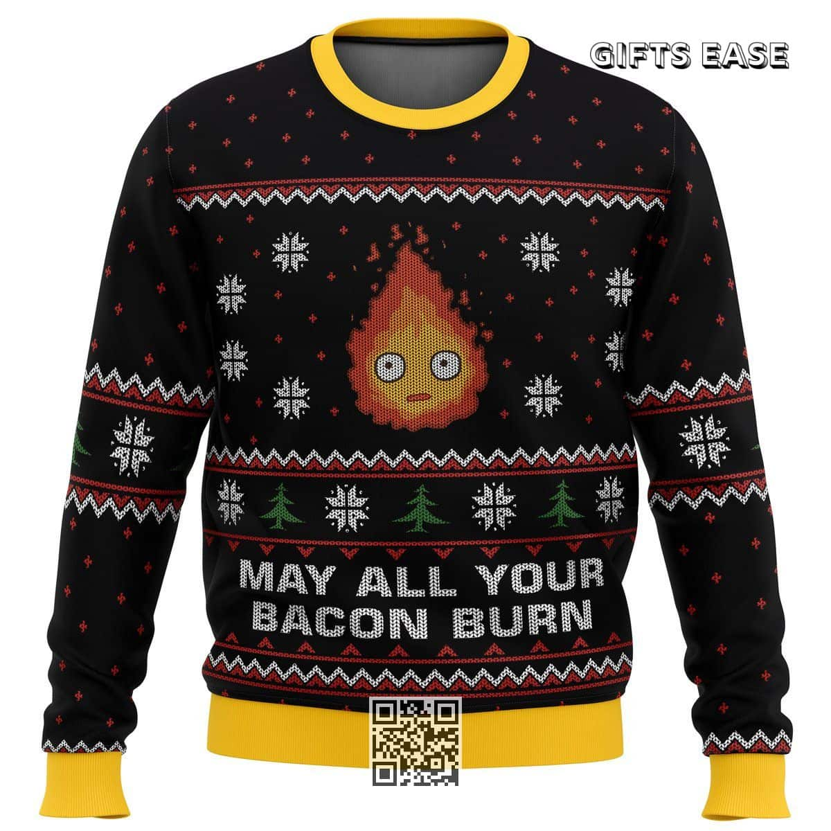 Studio Ghibli Ugly Christmas Sweater May All Your Bacon Burn Calcifer