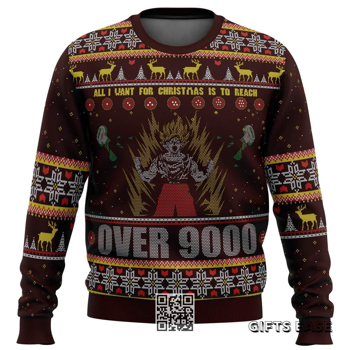 Goku Dragon Ball Z Ugly Christmas Sweater All I Want For Christmas Is To Reach Over 9000