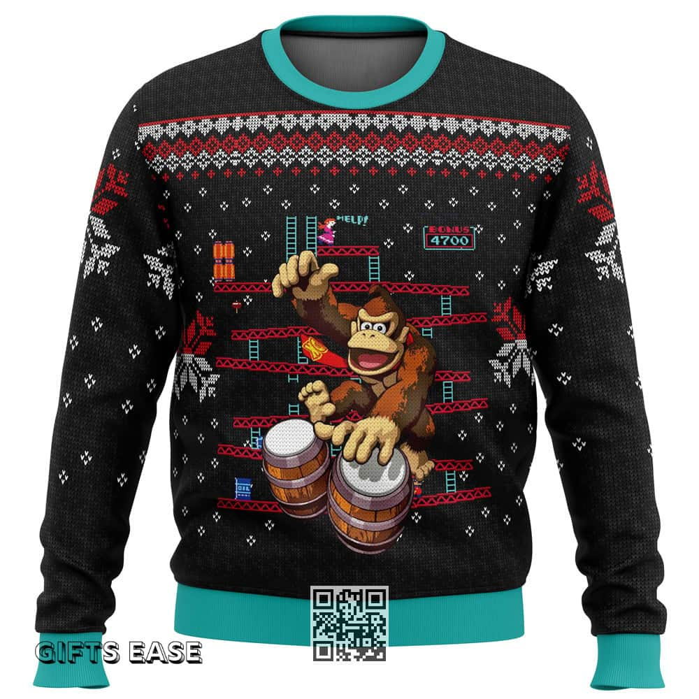 Black Donkey Kong Drums Ugly Christmas Sweater