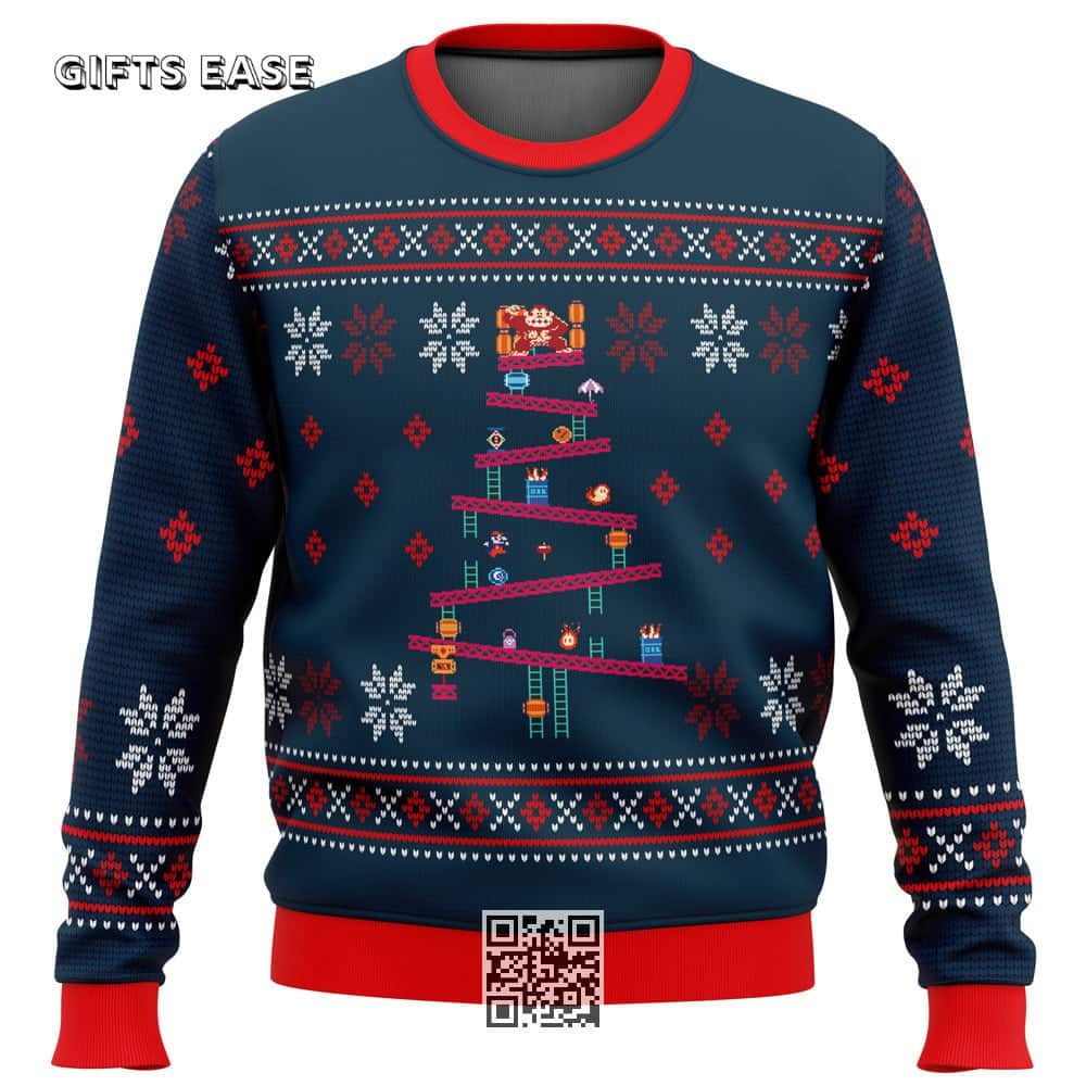 Donkey Kong Ugly Christmas Sweater Snowflakes Pattern