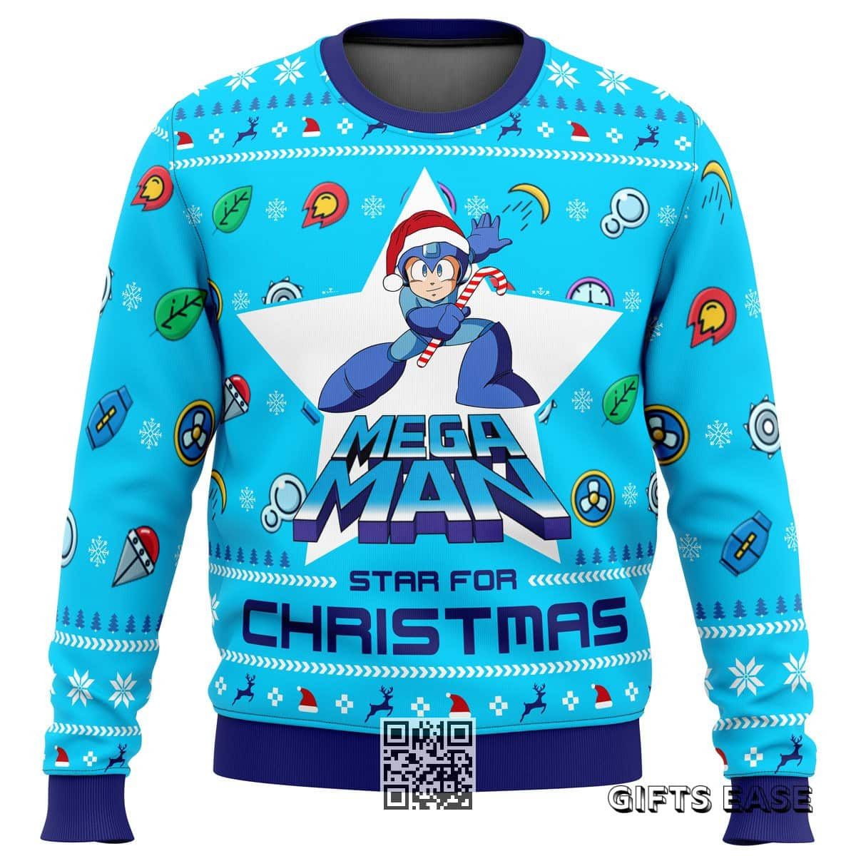 Blue Mega Man Ugly Christmas Sweater Star For Christmas