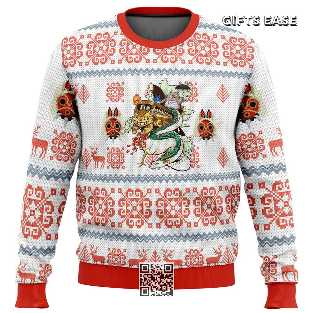 Studio Ghibli Ugly Christmas Sweater Totoro No-Face Catbus