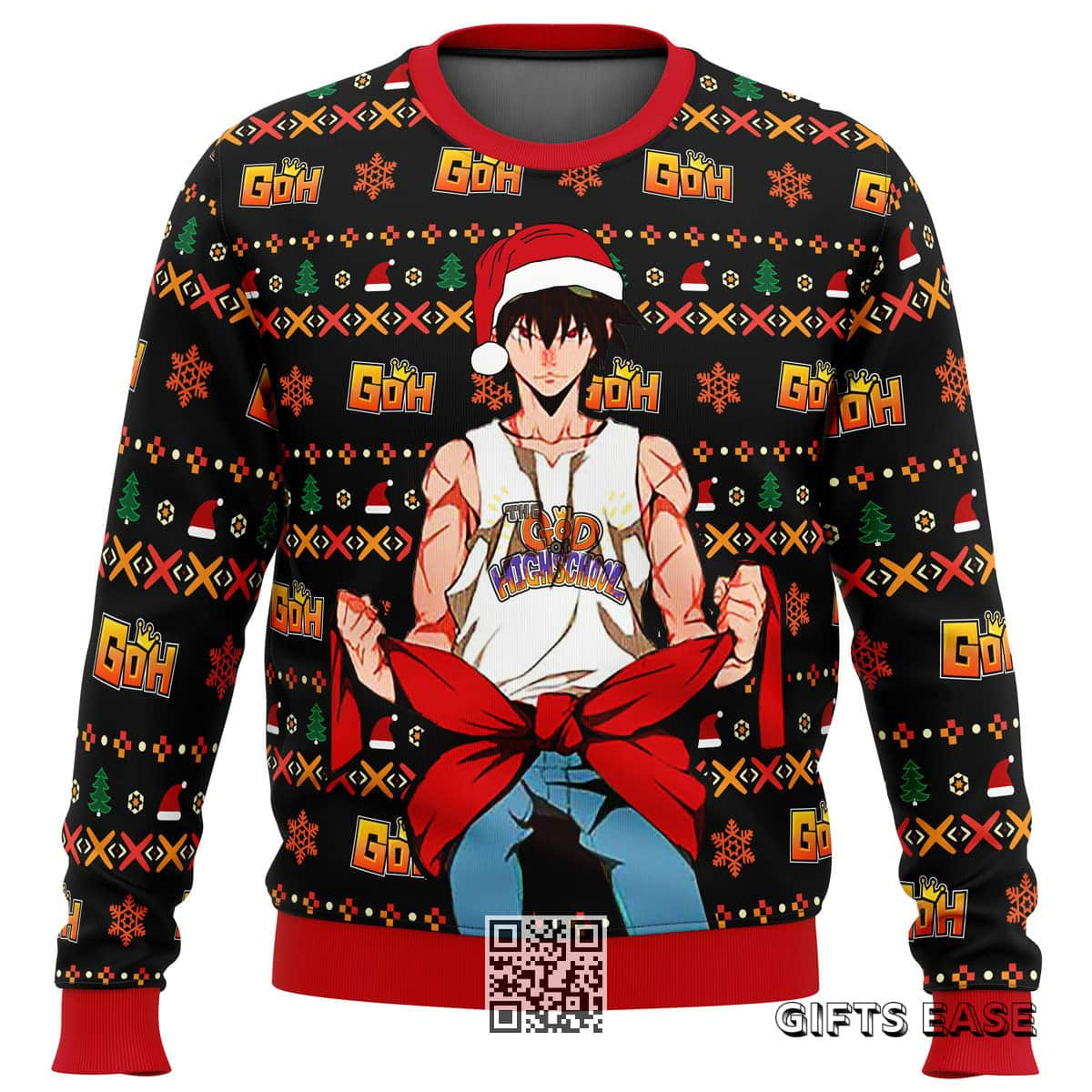 Black Red God Of High School Santa Jin Mori Ugly Christmas Sweater