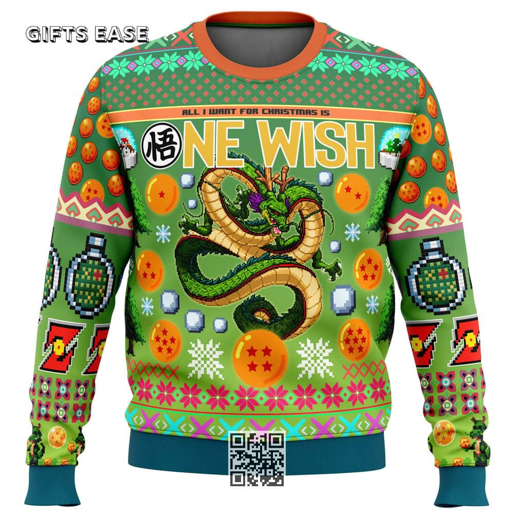 Shenron Dragon Ball Z Ugly Christmas Sweater All I Want For Christmas Is One Wish