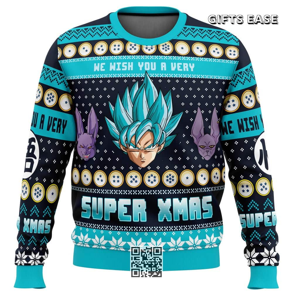 Saiyan Dragon Ball Z Ugly Christmas Sweater We Wish You A Very Super Xmas