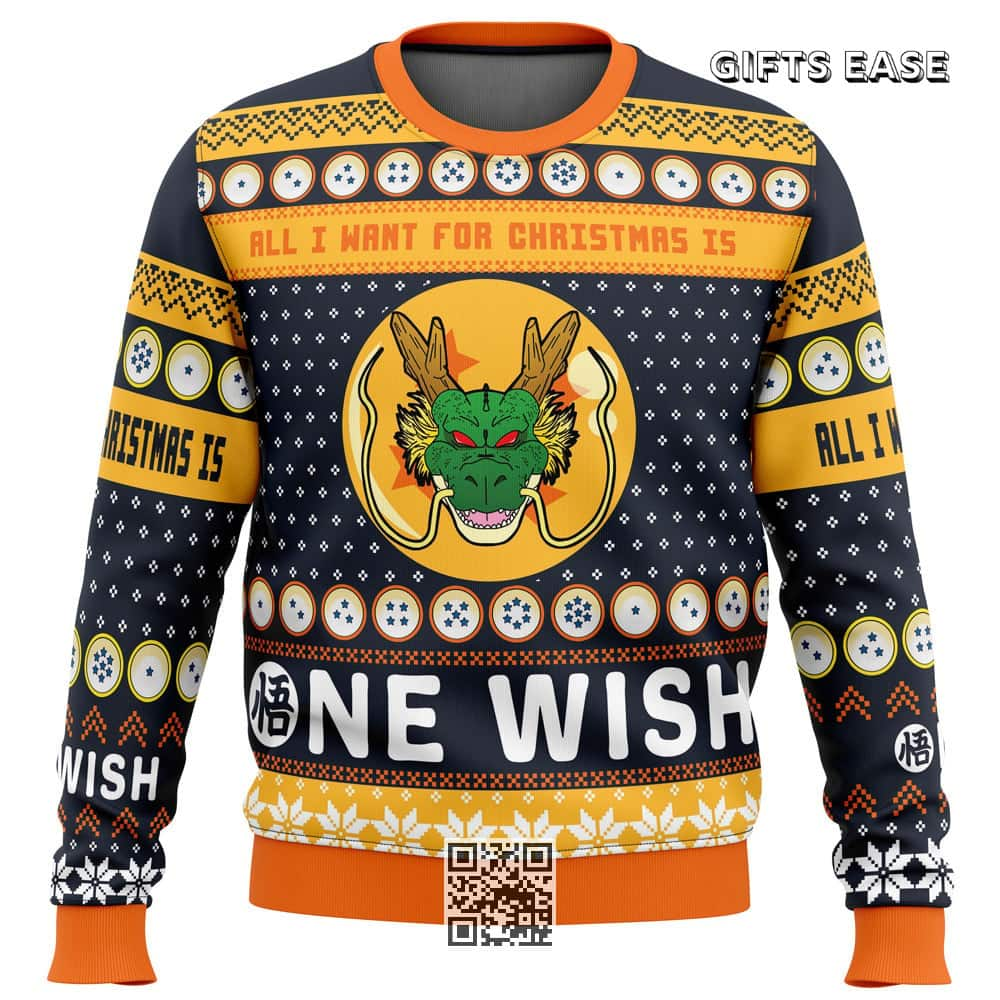 Dragon Ball Z Shenron Ugly Christmas Sweater All I Want For Christmas Is One Wish