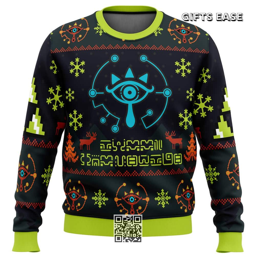 Sheikah Legend Of Zelda Ugly Christmas Sweater Pine Tree Snowflake Reindeer